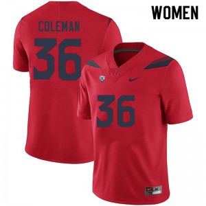 Women's Arizona #36 Bryce Coleman Red College Jerseys 100692-737