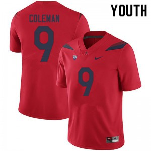 Youth University of Arizona #9 Day Day Coleman Red High School Jersey 788842-129