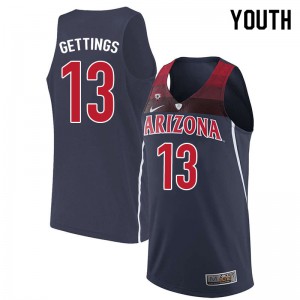 Youth University of Arizona #13 Stone Gettings Navy Stitch Jerseys 679145-829