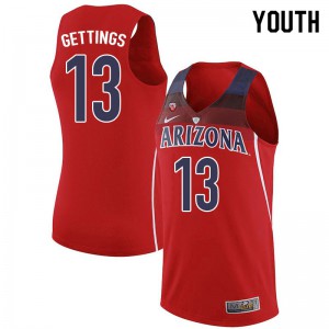 Youth Arizona Wildcats #13 Stone Gettings Red Embroidery Jersey 244900-381