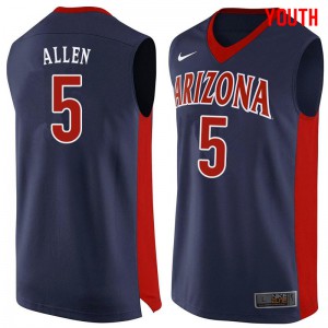 Youth University of Arizona #5 Kadeem Allen Navy Embroidery Jersey 581968-431